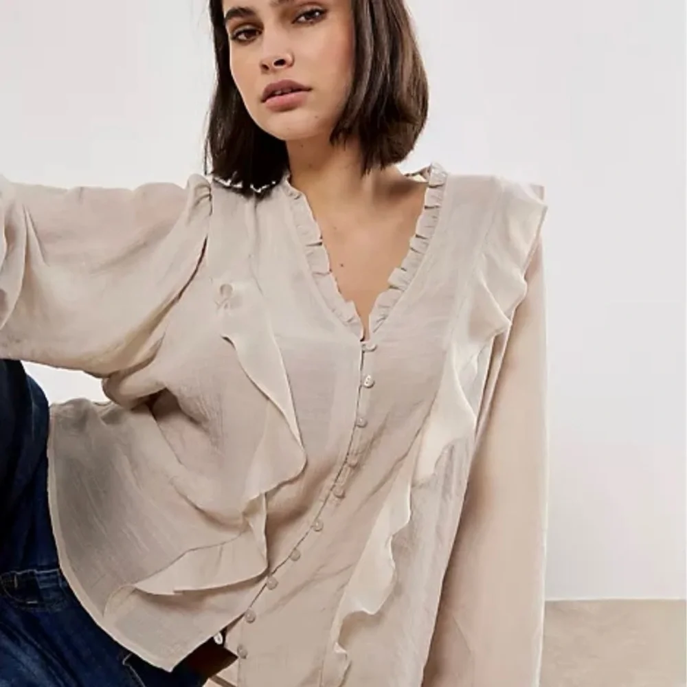 Apricot Vertical Ruffle Shimmer Slub Shirt NWT - Picture 2 of 10